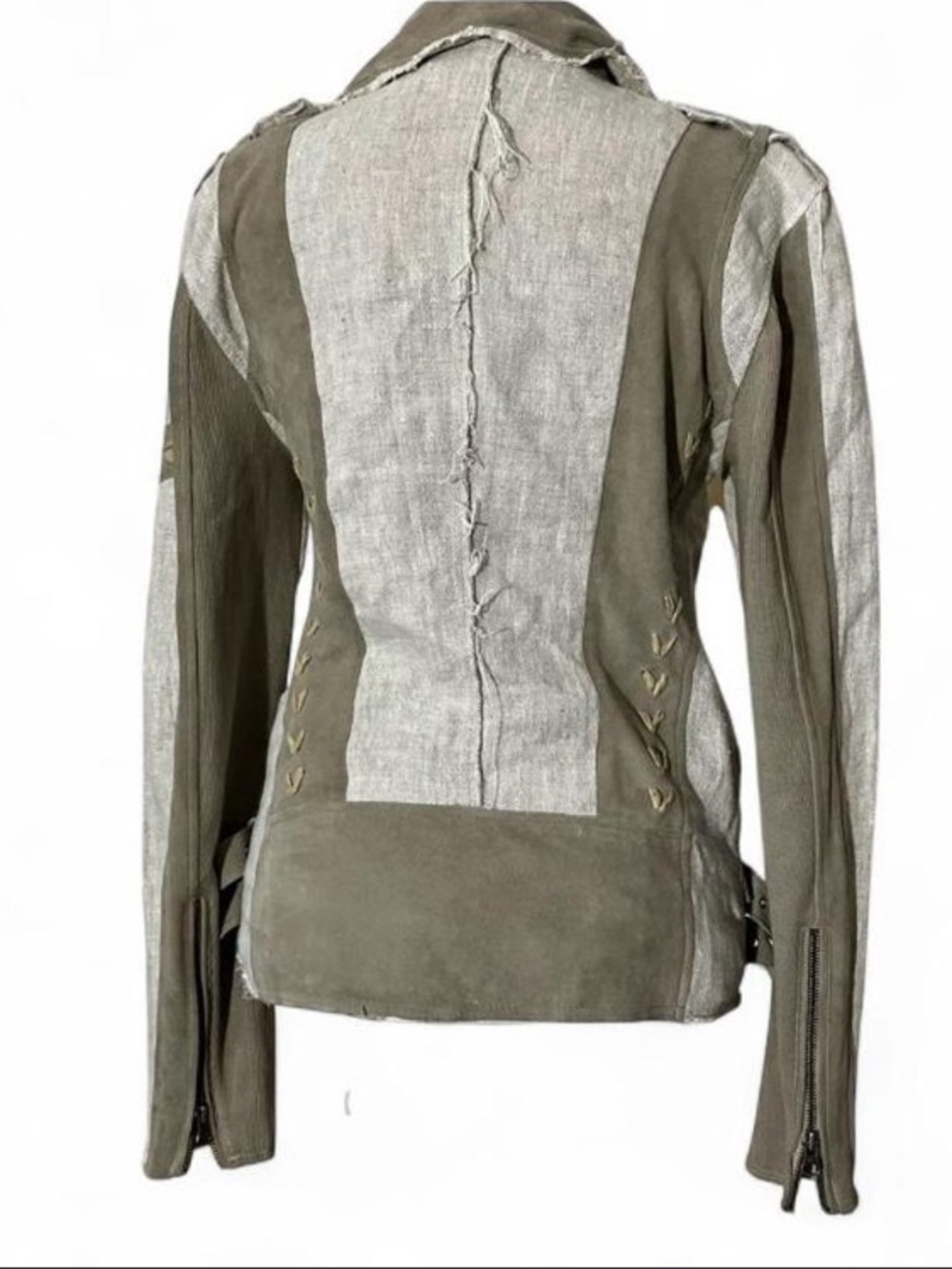 Jakett New York Linen & Leather Beige Bohemian Jacket size XS - Picture 5 of 12
